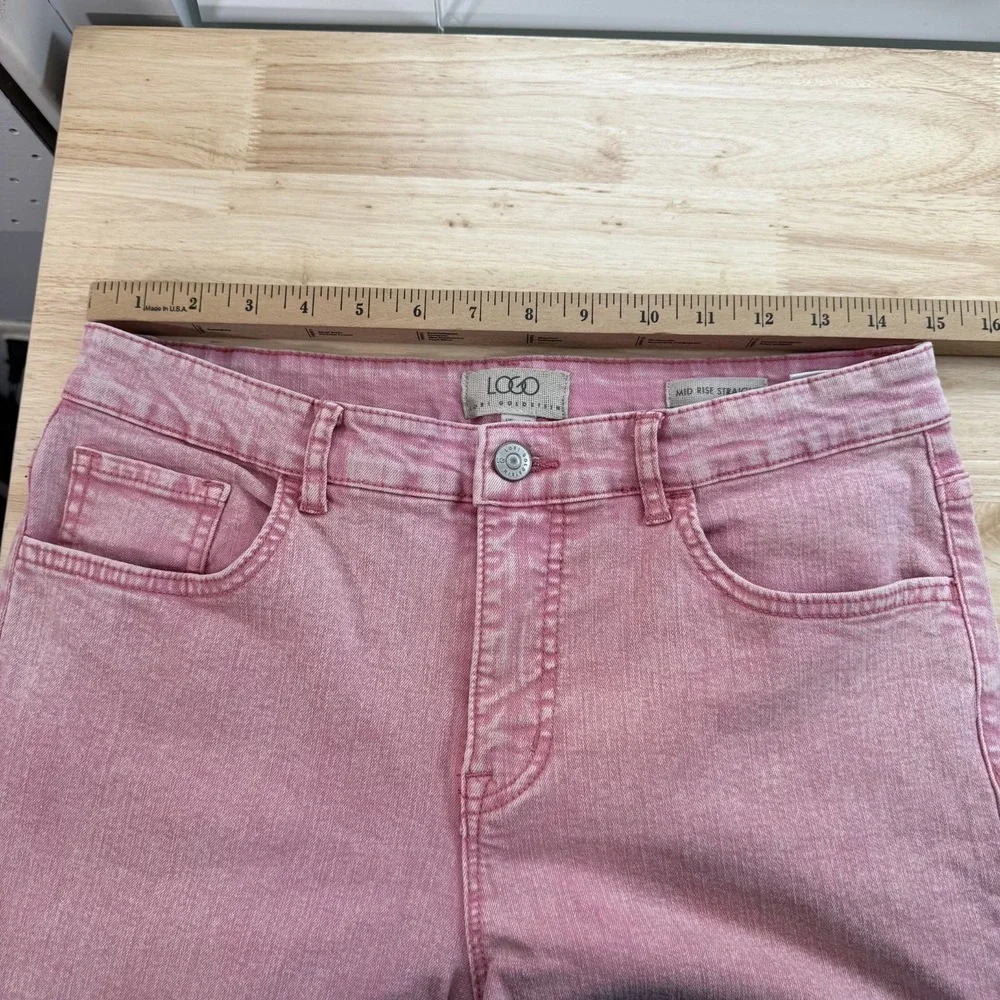 LOGO by Lori Goldstein Faded‎ Straight Jeans Women's Pink Denim Frayed - 12